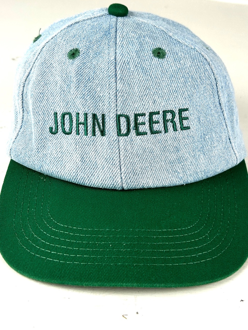 Vintage John Deere Tractor Hat Snapback Cap Blue Denim 90s K Products KBrand